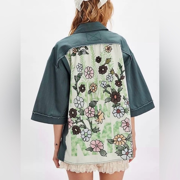 Free People Floral Embroidered Top - Green and Blue - Picture 2 of 7